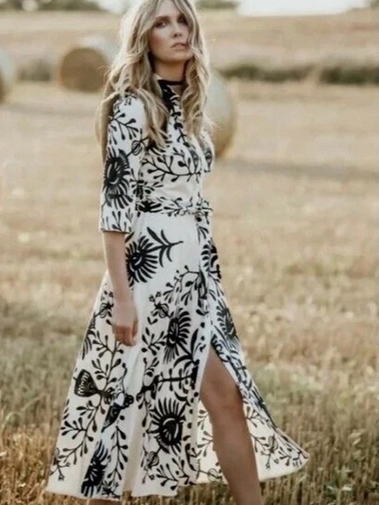 ZARA Black and White Floral Shirt Dress - Picture 4 of 6